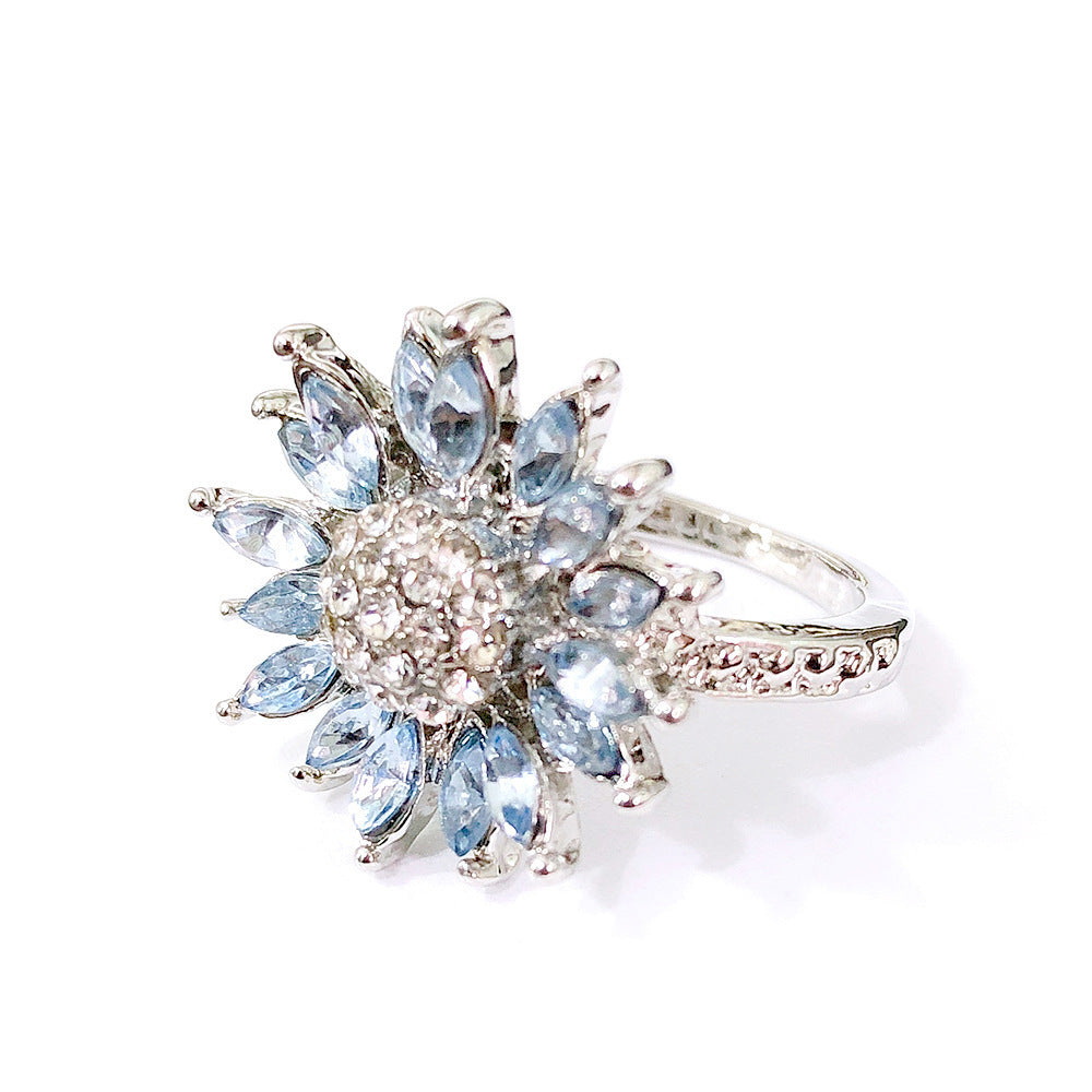 Sunflower Ring Female With Light Blue Zircon