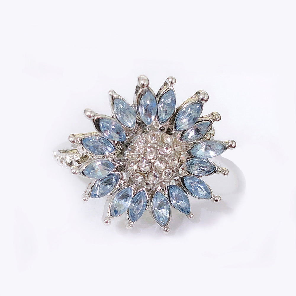 Sunflower Ring Female With Light Blue Zircon