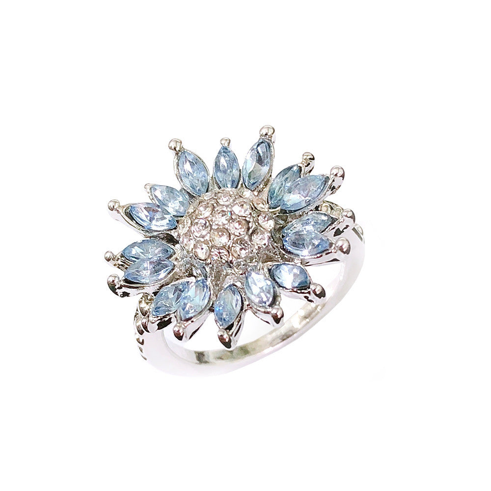 Sunflower Ring Female With Light Blue Zircon