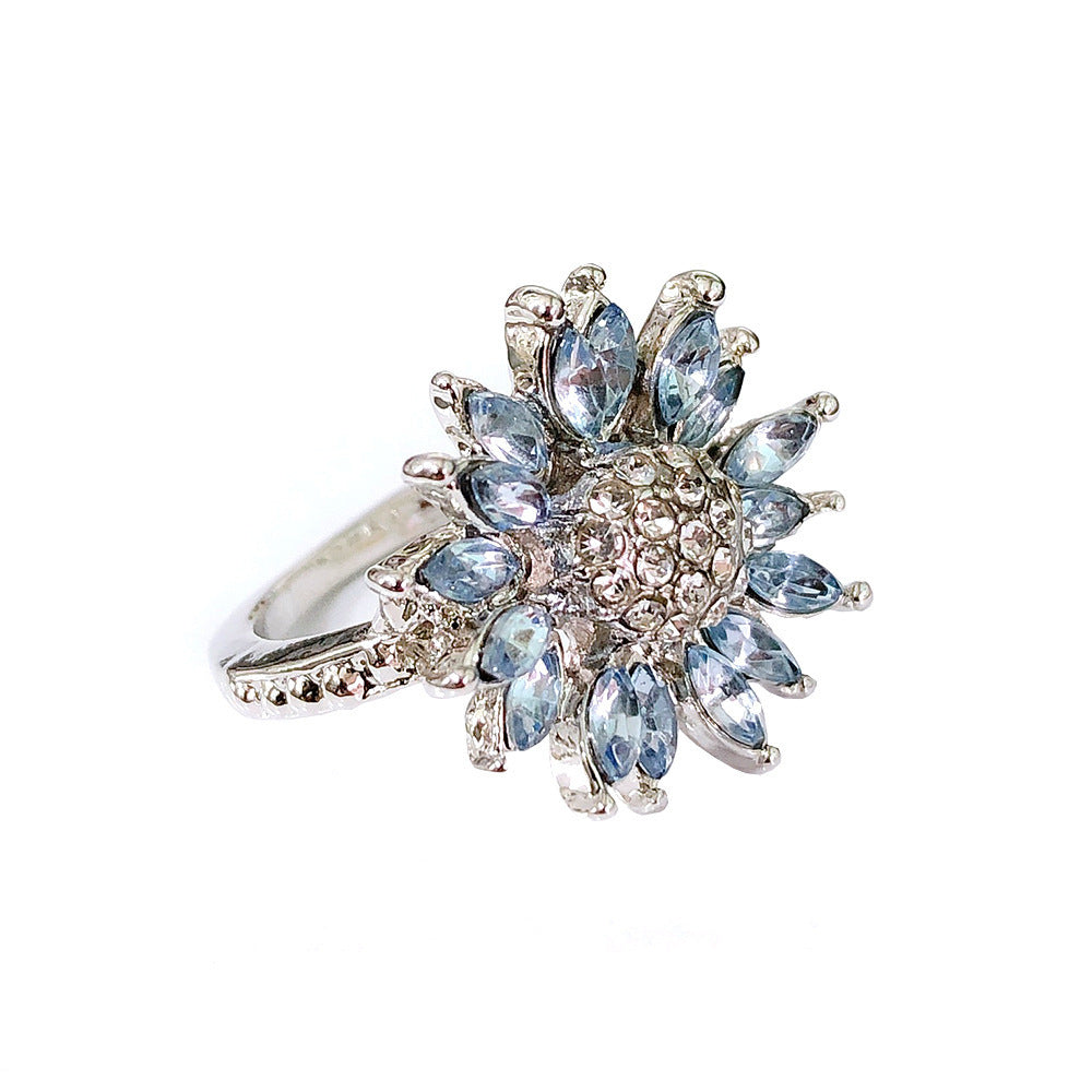 Sunflower Ring Female With Light Blue Zircon