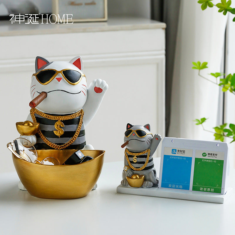 Lucky Cat Resin Animal Sculpture Decoration Storage Tank Feng Shui Modern Living Room Decoration Accessories Gifts Home Decor