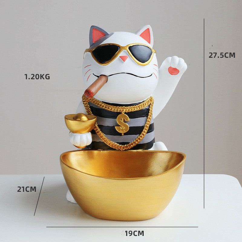 Lucky Cat Resin Animal Sculpture Decoration Storage Tank Feng Shui Modern Living Room Decoration Accessories Gifts Home Decor