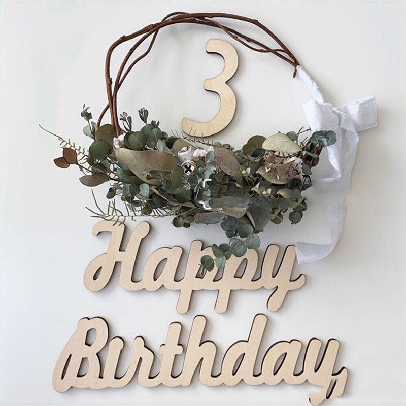 Wooden Wooden Sign Wall Sticker Birthday Alphanumeric Photo Props