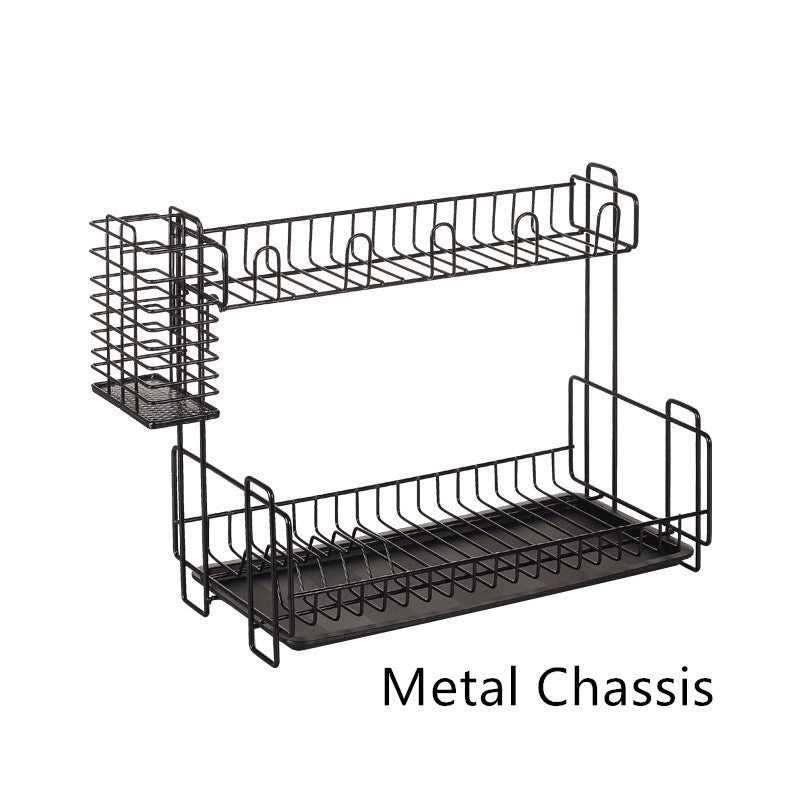 Multi-function kitchen storage rack double tableware dish drain rack iron storage rack