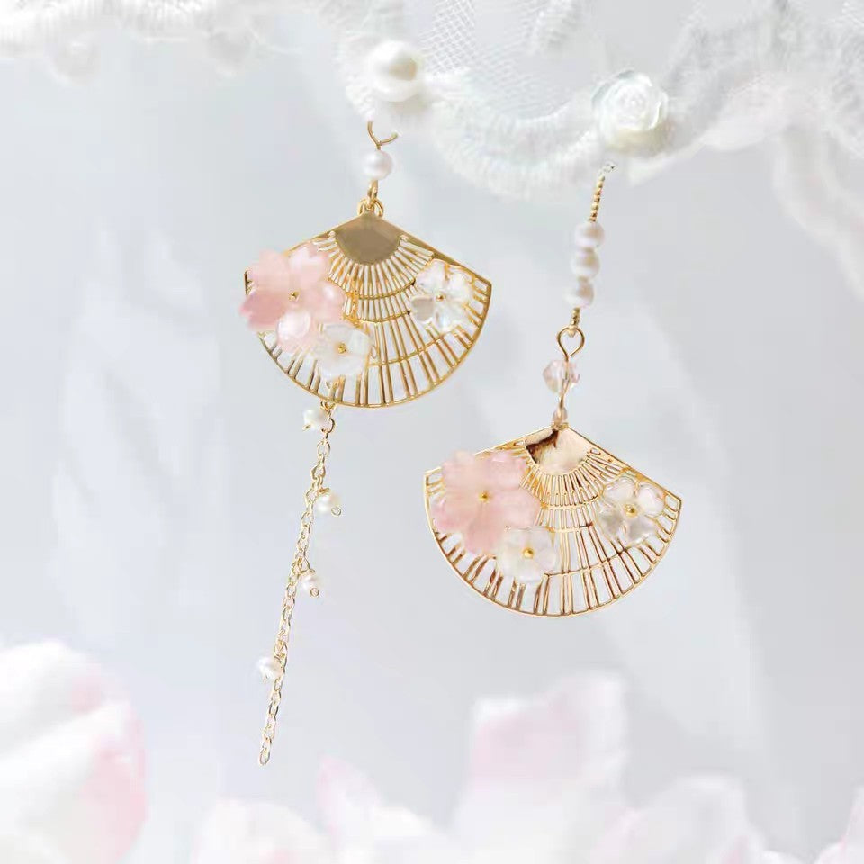 Vintage Chinese Fan Asymmetric Earrings