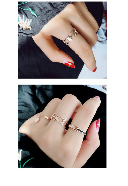 Hollow Ch Letter Rose Gold Index Finger Ring