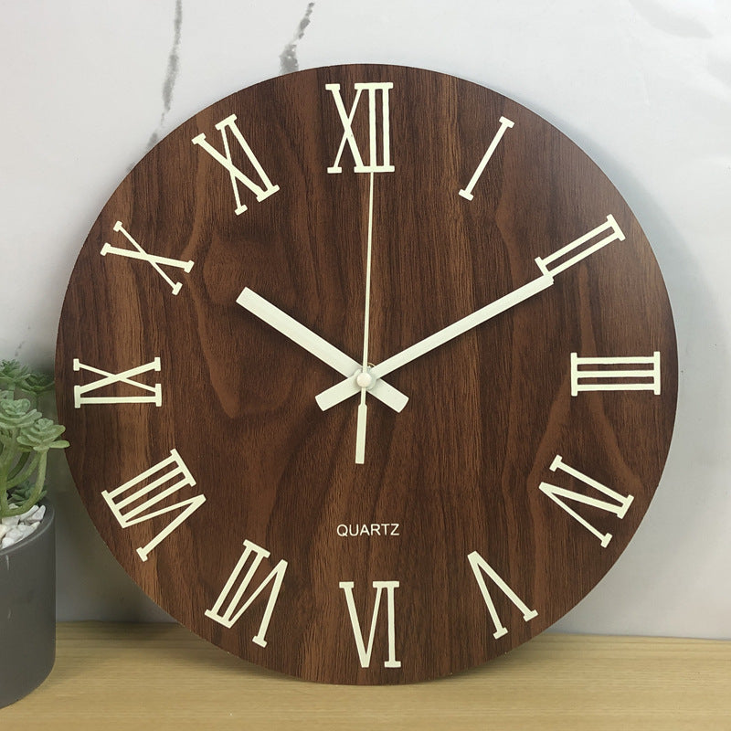 Glow In The Dark Wood Wall Clock Luminous Needle Wall Glitter Clock Modern Design Hanging Home Decor Clocks For Living Room