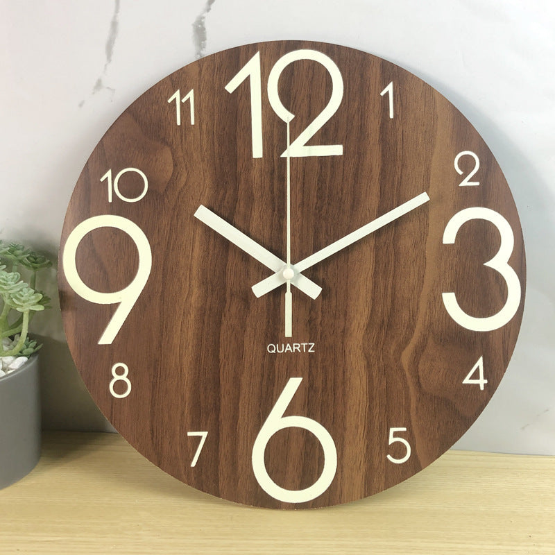 Glow In The Dark Wood Wall Clock Luminous Needle Wall Glitter Clock Modern Design Hanging Home Decor Clocks For Living Room