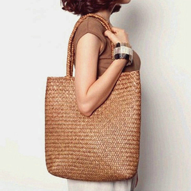 Japan And South Korea Wind Seaweed Woven Bag Hanging Flower Basket Mori Female Portable Straw Woven Shoulder Bag Travel Beach Bag Foreign Trade Wholesale