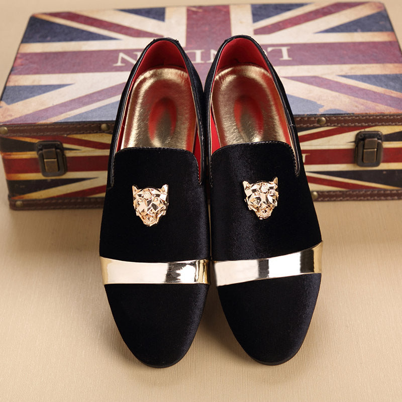 New Style Nubuck Leather Men'S Shoes With Tiger Head Gold Buckle Loafers