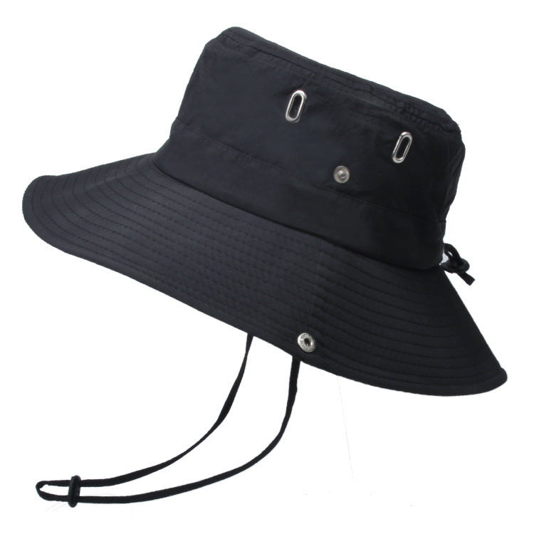 Summer Men'S Breathable Sunshade Travel Outdoor Fishing Sunscreen Solid Color Big Brim Fisherman Hat