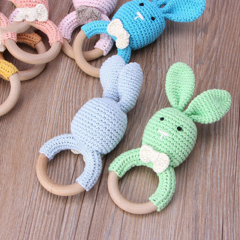 Cute Baby Wooden Ring Teeth Toy Knitted Bunny Wooden Circle