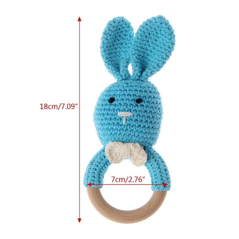 Cute Baby Wooden Ring Teeth Toy Knitted Bunny Wooden Circle