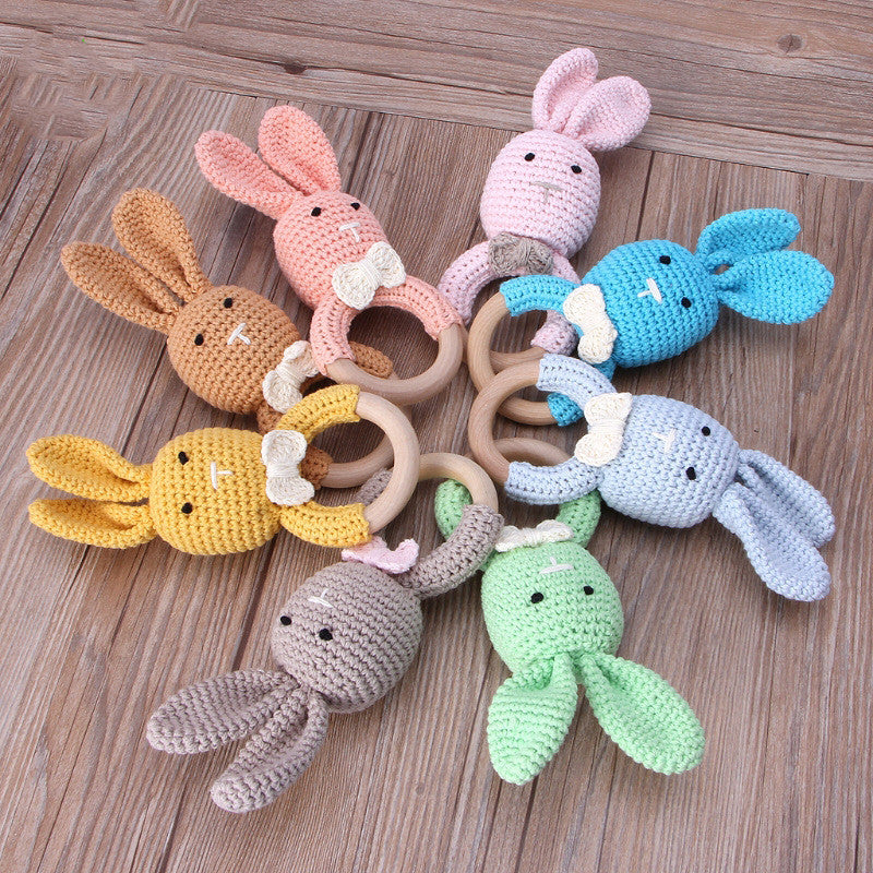 Cute Baby Wooden Ring Teeth Toy Knitted Bunny Wooden Circle