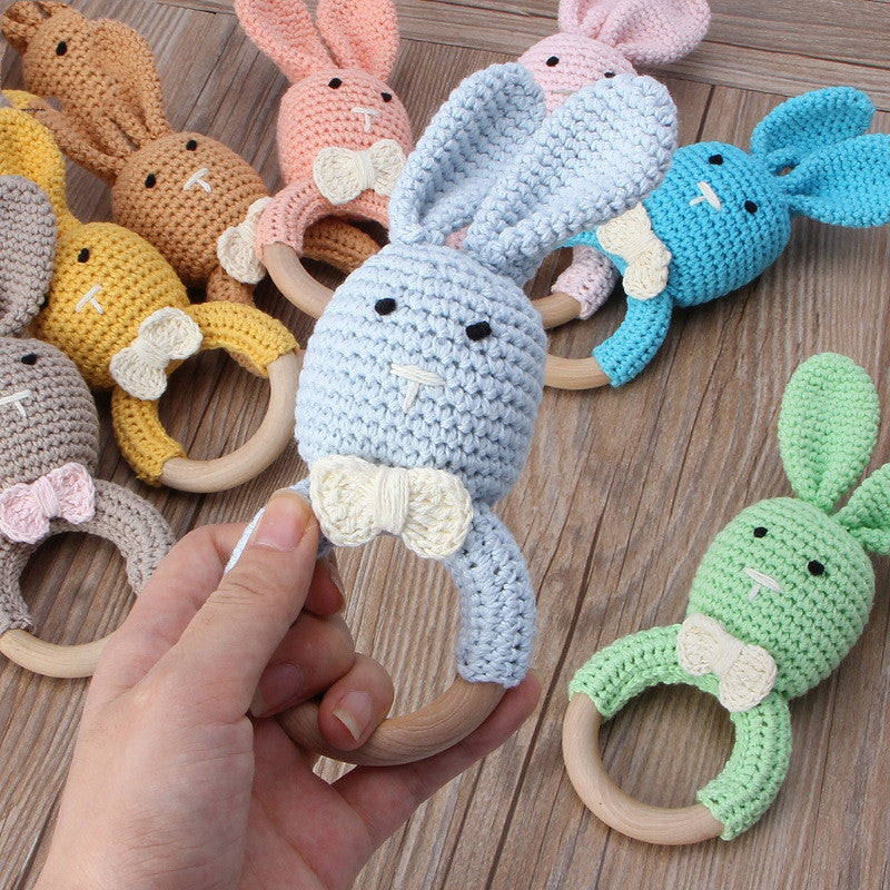 Cute Baby Wooden Ring Teeth Toy Knitted Bunny Wooden Circle