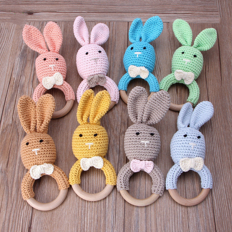 Cute Baby Wooden Ring Teeth Toy Knitted Bunny Wooden Circle