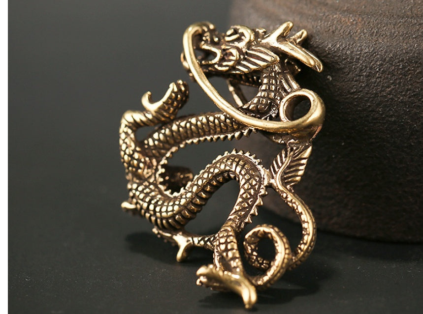 Chinese Dragon Brass Figurines Keychain Pendant Home Car Feng Shui Decor