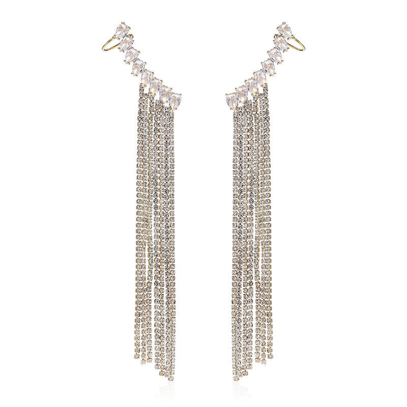 Zircon Earrings Exaggerated Tassel Earrings