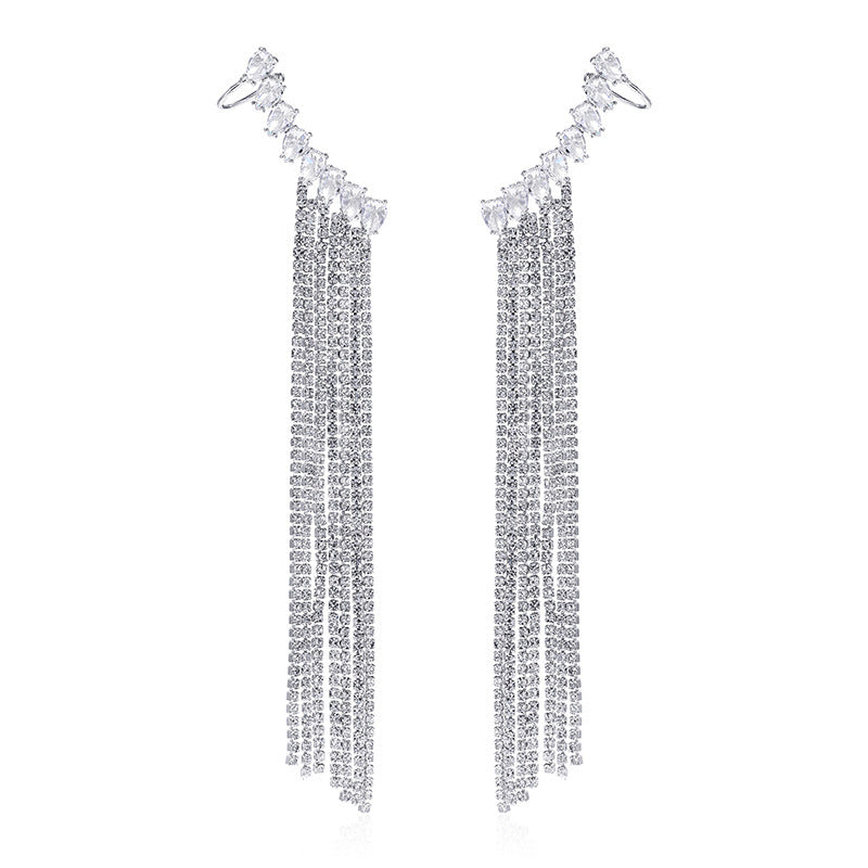 Zircon Earrings Exaggerated Tassel Earrings