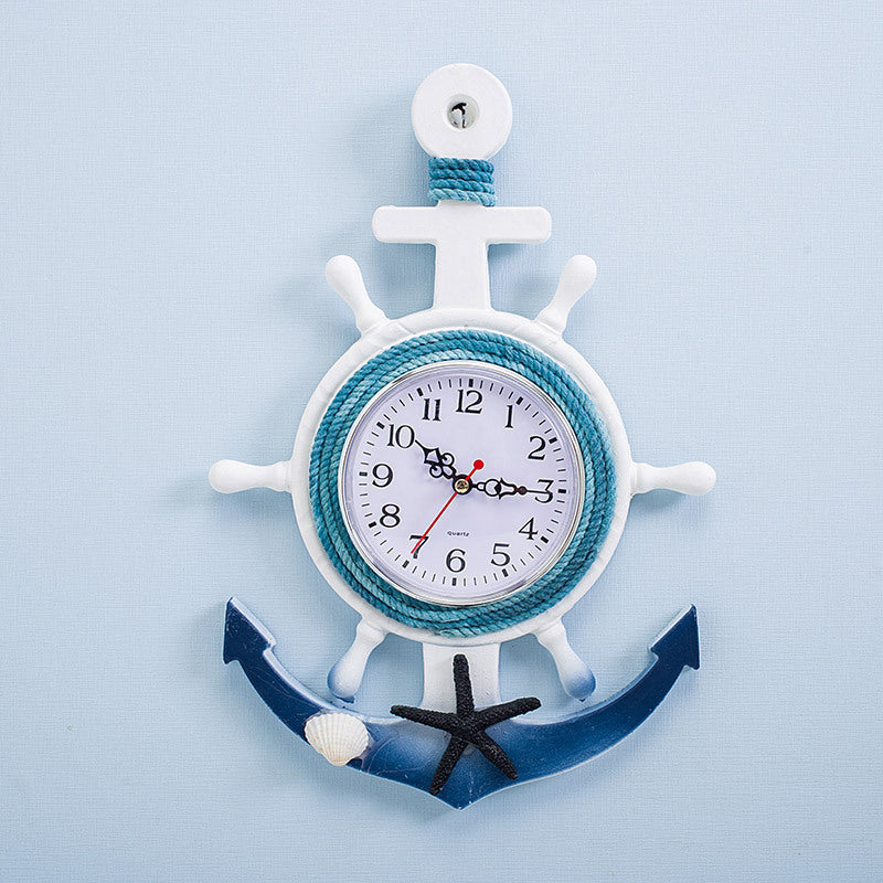 Mediterranean Style Blue And White Ship Rudder Helmsman Anchor Creative Personality Wall Clock