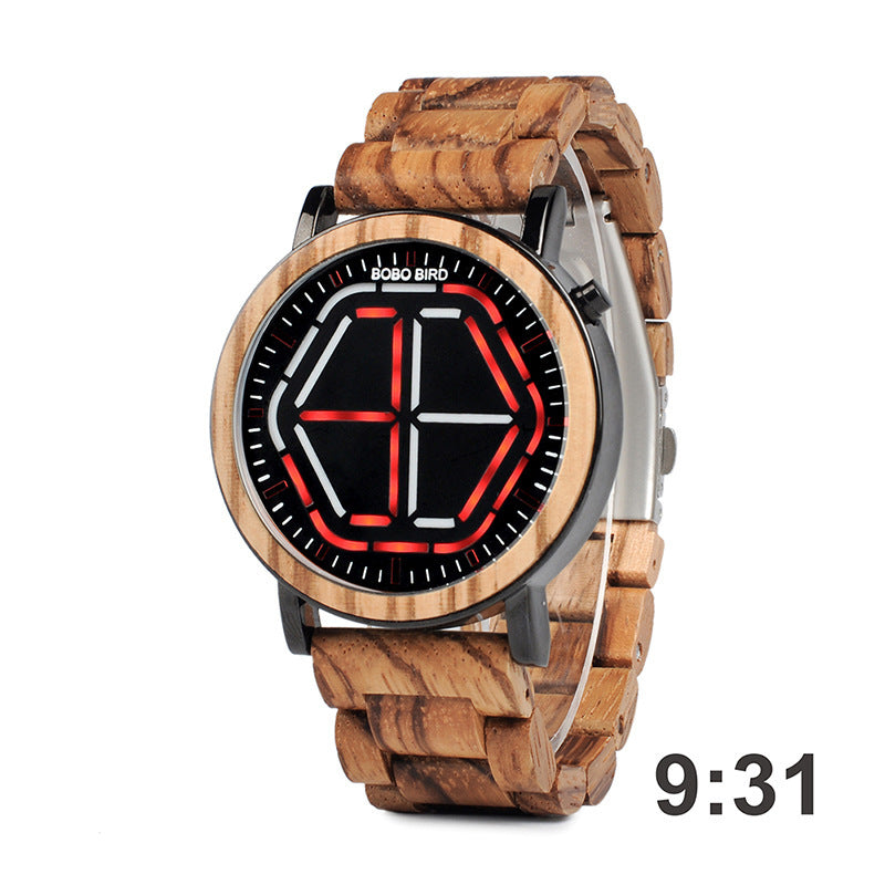 Men'S Wooden Watch Wooden Digital Student Electronic Watch