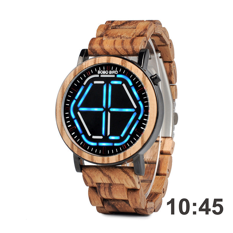 Men'S Wooden Watch Wooden Digital Student Electronic Watch