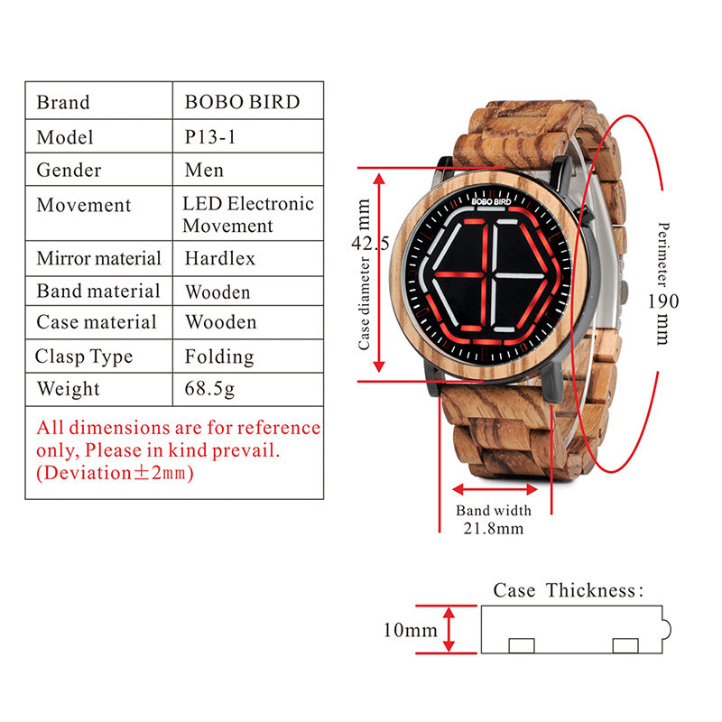 Men'S Wooden Watch Wooden Digital Student Electronic Watch