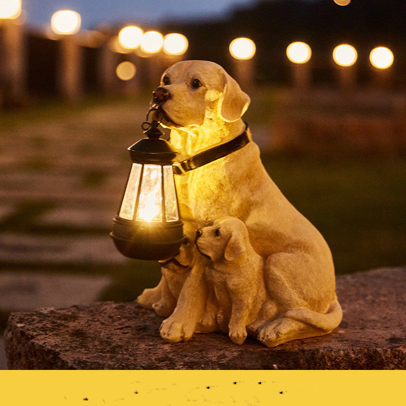 LED Solar Light Dog Lantern Sculpture Resin Craft Ornament Home Porch Decor Garden Solar Powered LED Light Dog Statues