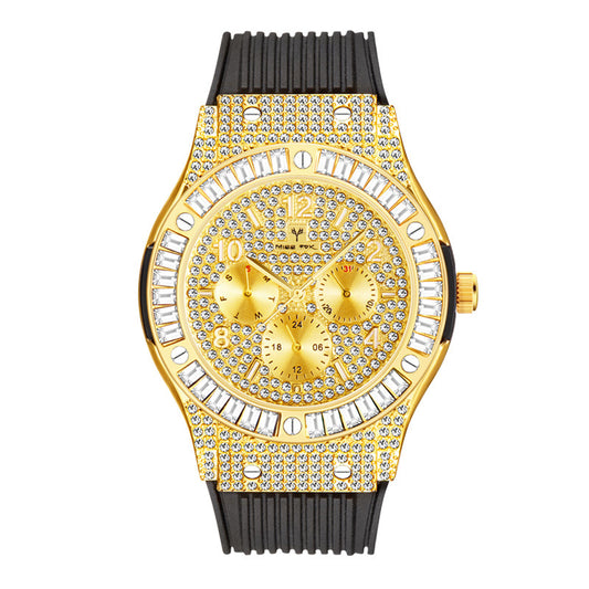 Full Rhinestone Silicone Band Men's Watch