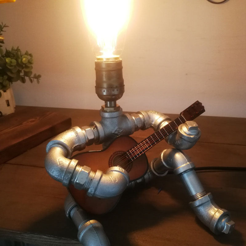 Creative Iron Pipe Industrial Retro Style Coffee Bar Desk Plumbing Robot Table Lamp