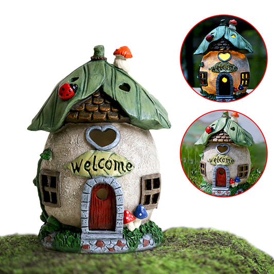 Garden Decoration Solar Light-emitting Sculpture Balcony Courtyard Decor Handmade Crafts Hangable Cartoon Small House Sculpture