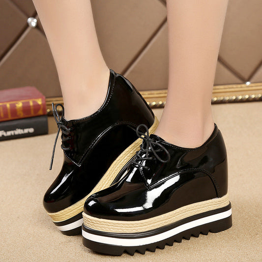 Student All-match Patent Leather Single Shoe Lace Up Casual Platform Platform Shoes