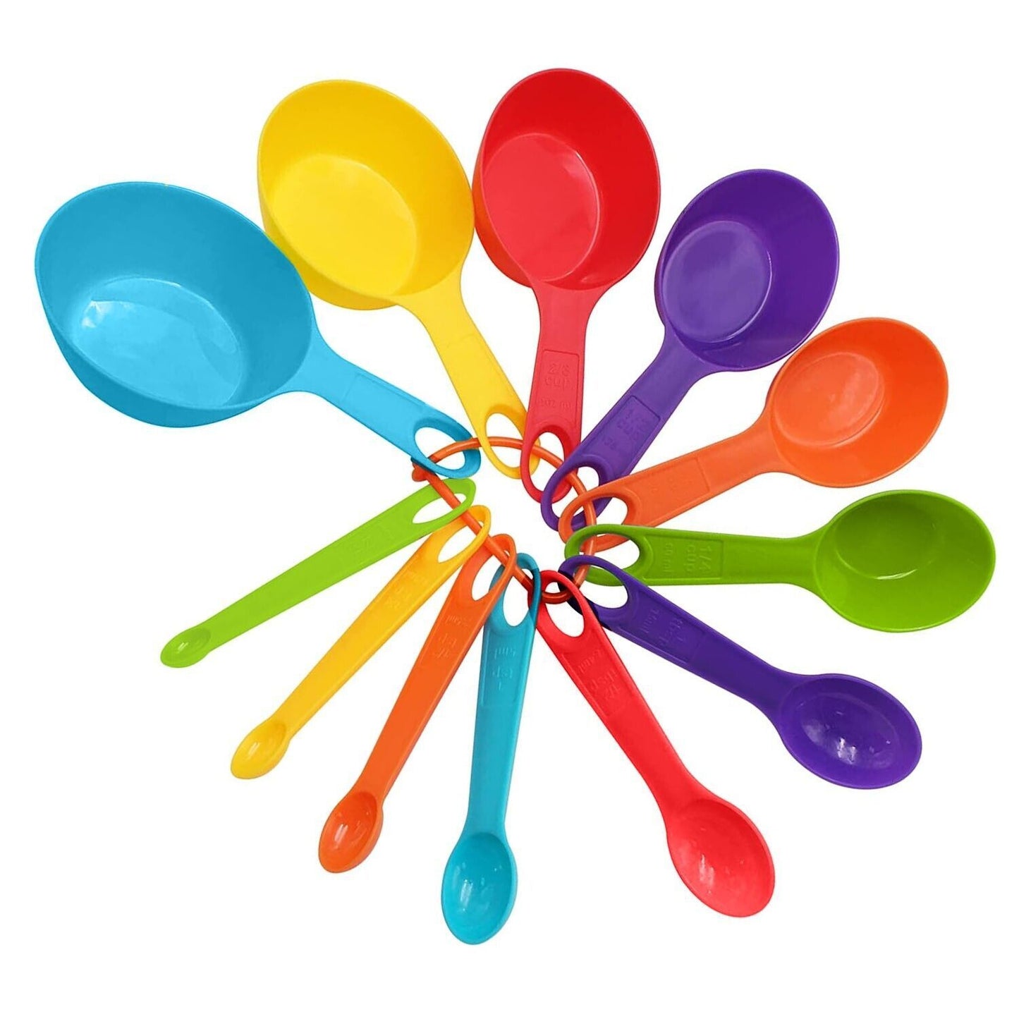 Multi-Color Measuring Cups And Spoons 12 Piece Set Plastic Cooking Kitchen Tools