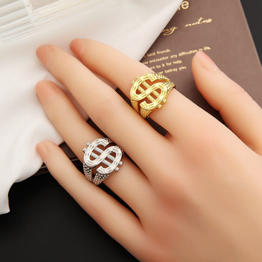 European And American Popular Exaggerated Hip Hop Dollar Symbol Ring