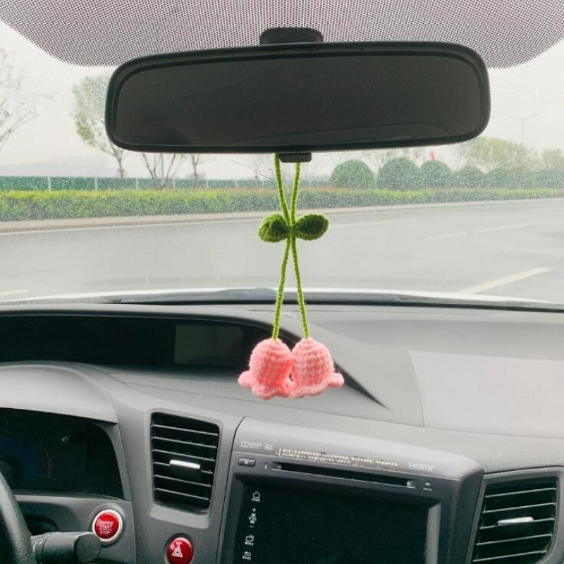 Lily Car Hanging Rearview Mirror Pendant Hand Crocheted Car Supplies Wool Woven Pendant