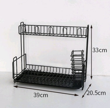 Multi-function kitchen storage rack double tableware dish drain rack iron storage rack