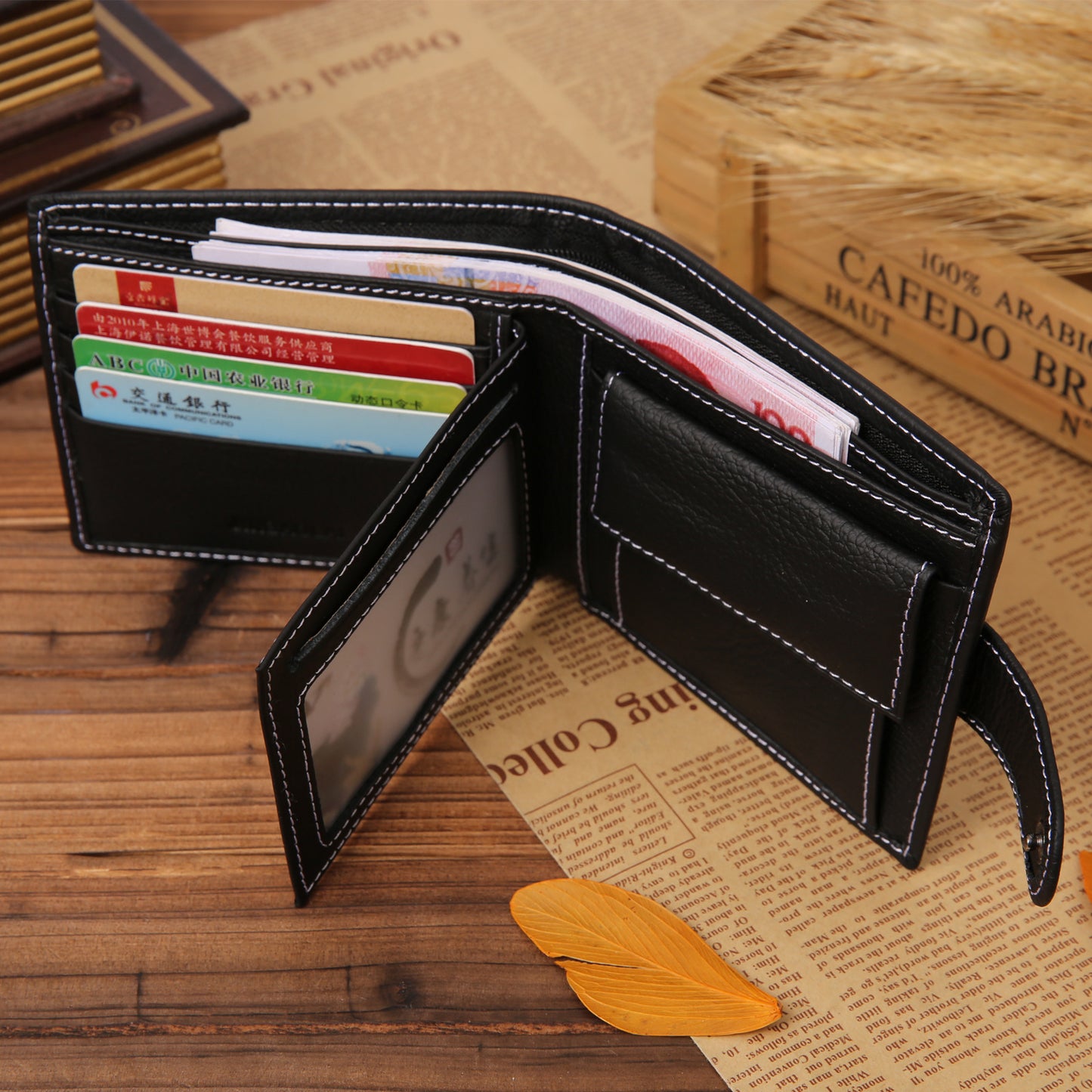 Men's Short Genuine Leather Vintage Zipper Buckle Wallet