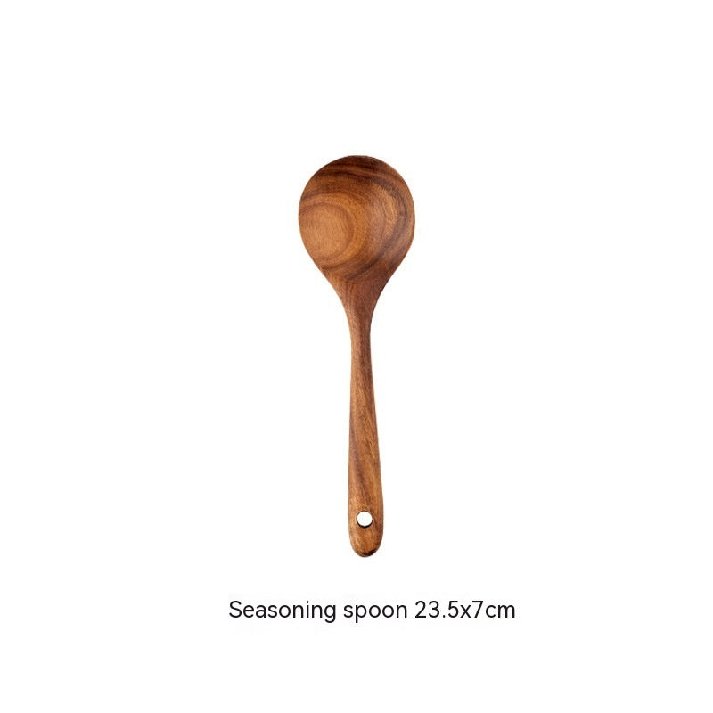 Wooden Kitchenware Suit Teak Long Handle Spoon Wooden Colander Non-stick Spatula