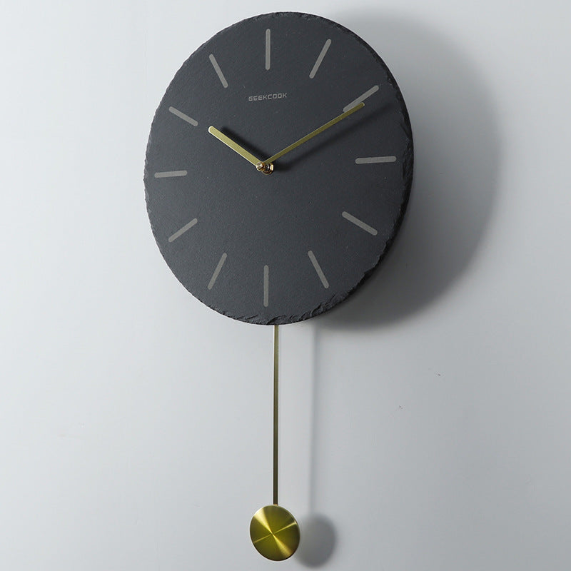 Natural slate stone brass scale swing clock