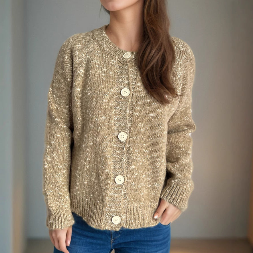 Round Neck Long Sleeve Stitching Casual Cardigan