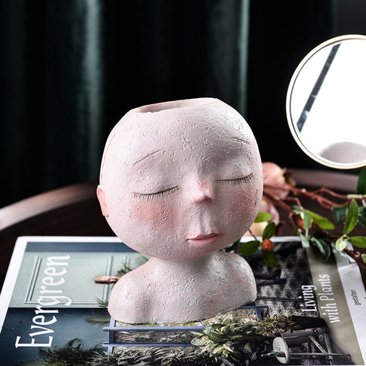 Human face ceramic flowerpot