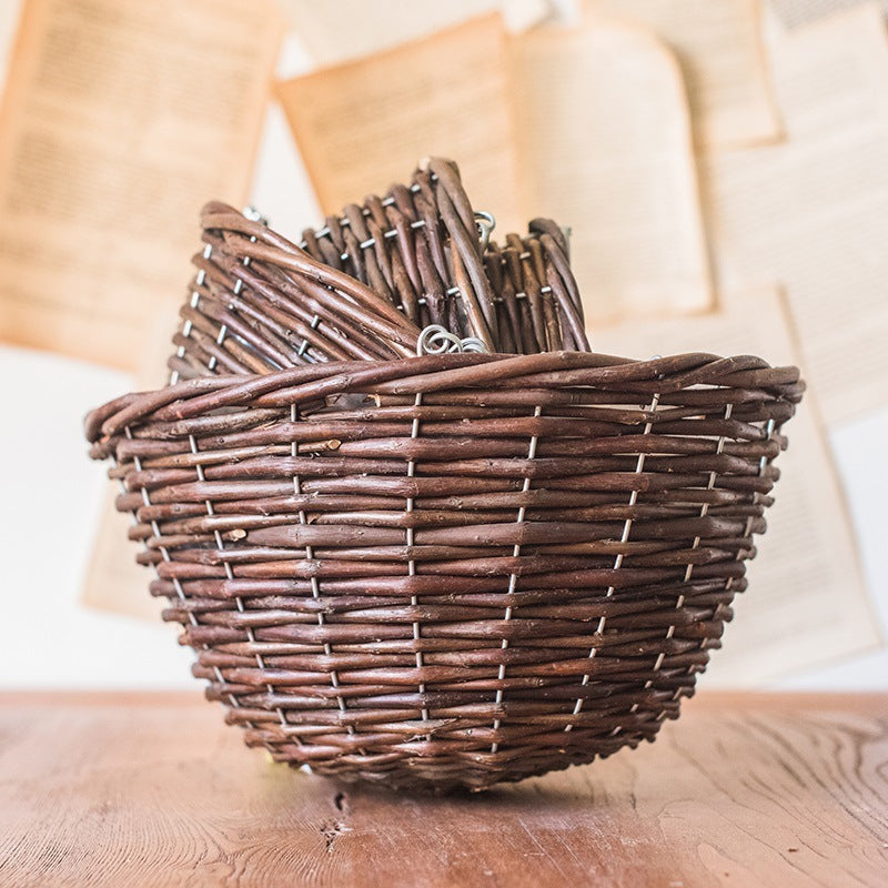 Natural wicker hanging basket flower pot