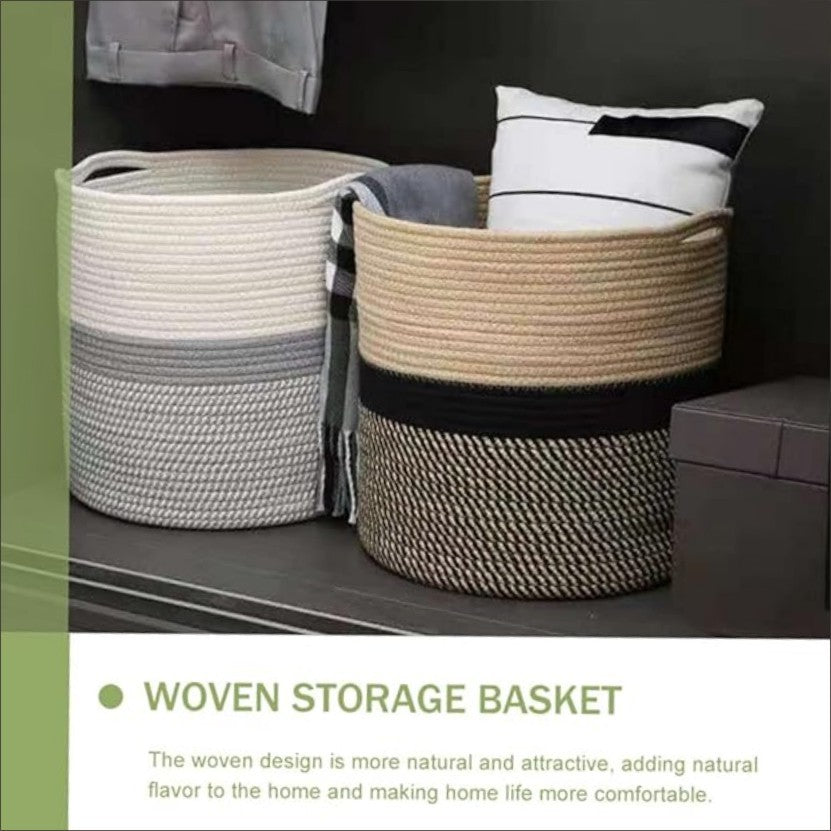 Cotton Rope Storage Basket Hamper Large Basket Wicker Laundry Baskets Laundry Woven Basket Woven Storage Basket Cotton Woven Toy Basket Desktop Picnic Basket Office