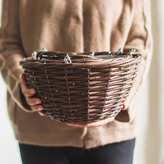 Natural wicker hanging basket flower pot