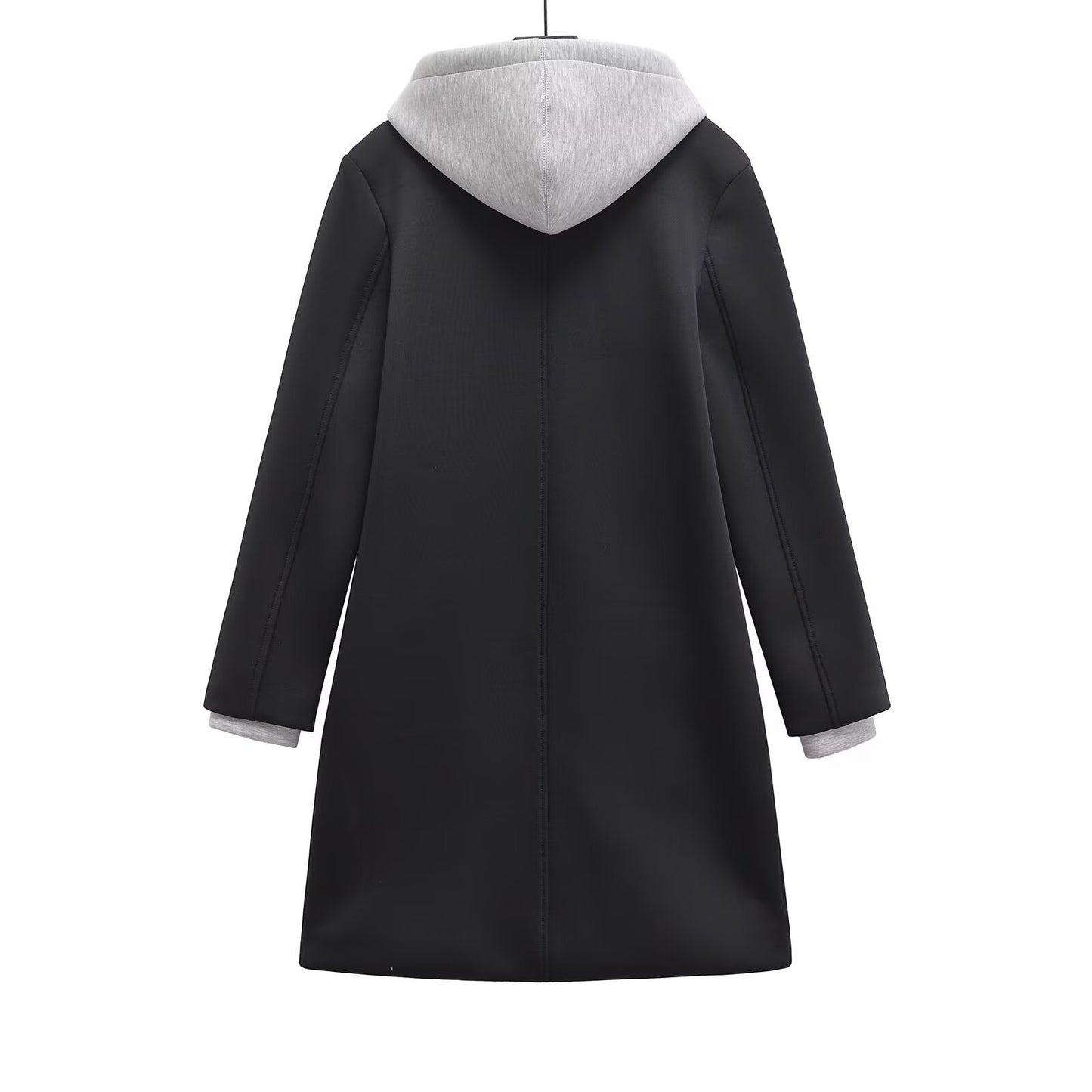 Women's Single-breasted Pocket Long Sleeve Detachable Contrast Color Coat