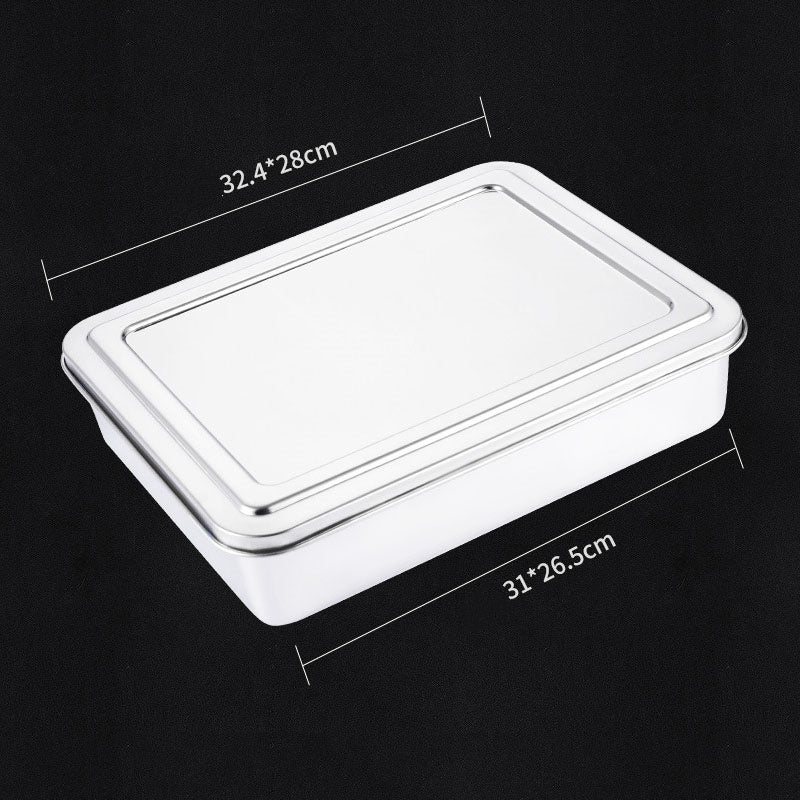 Stainless Steel Rectangular Plate Kitchen Preparing Plate Household With Lid