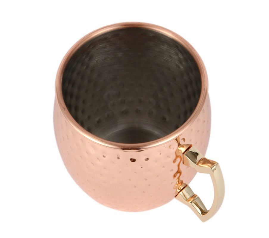 Stainless Steel Copper Plating Hammered Drum Art Moscow Mule Beer Coffee Mug Reusable Beverage Cup