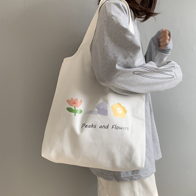 Hyuna Flower Canvas Bag with the Same Paragraph