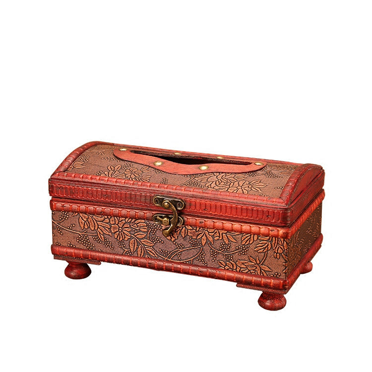 European Retro Handicraft Paper Drawer Wooden Creative Leather Lunch Box