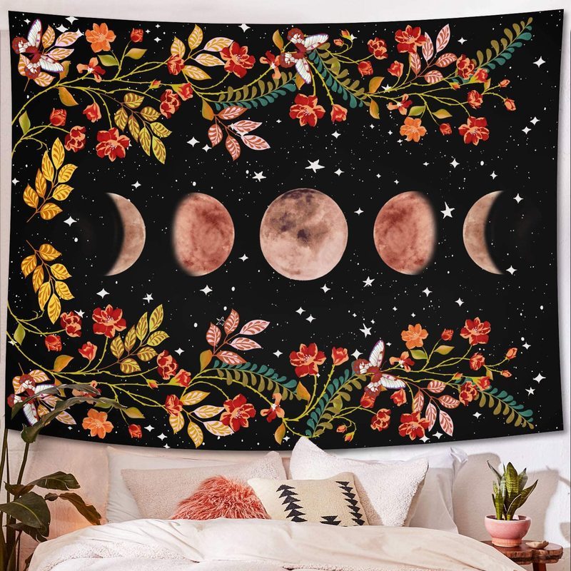 Home Decoration Moon Phase Flower Tapestry